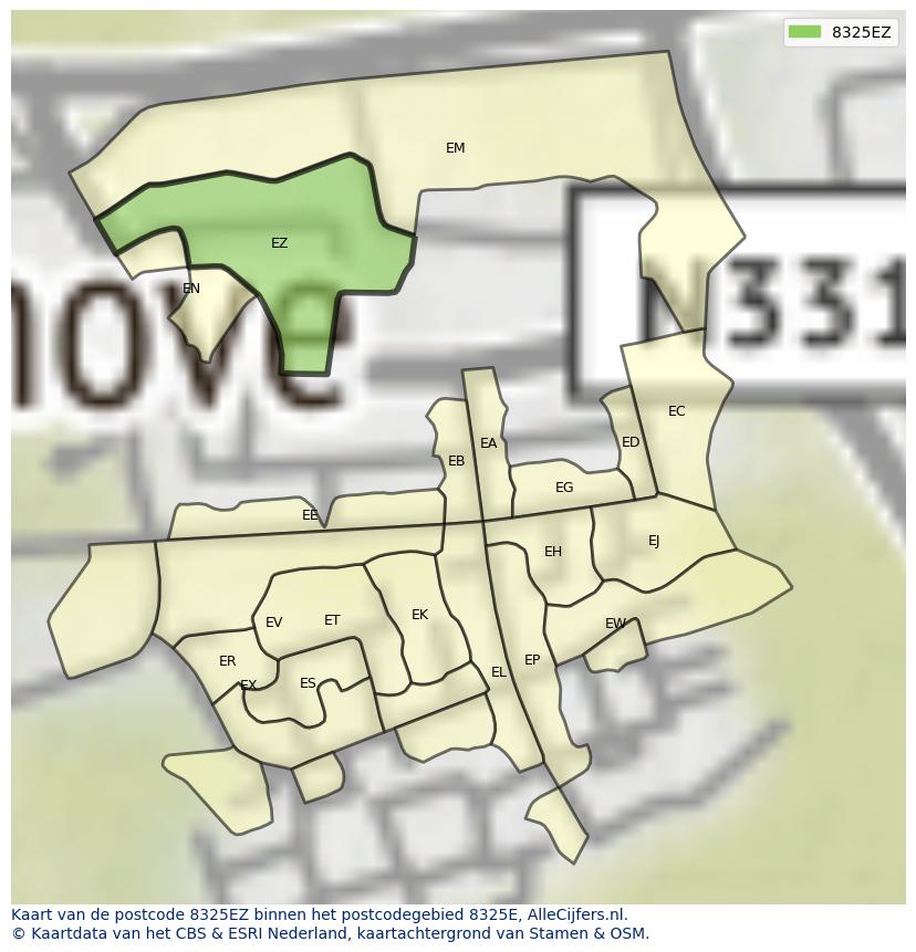 Afbeelding van het postcodegebied 8325 EZ op de kaart.