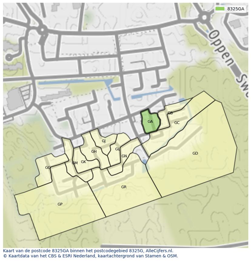 Afbeelding van het postcodegebied 8325 GA op de kaart.