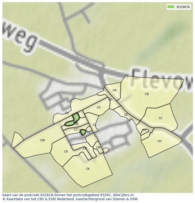 Afbeelding van het postcodegebied 8326 CN op de kaart.