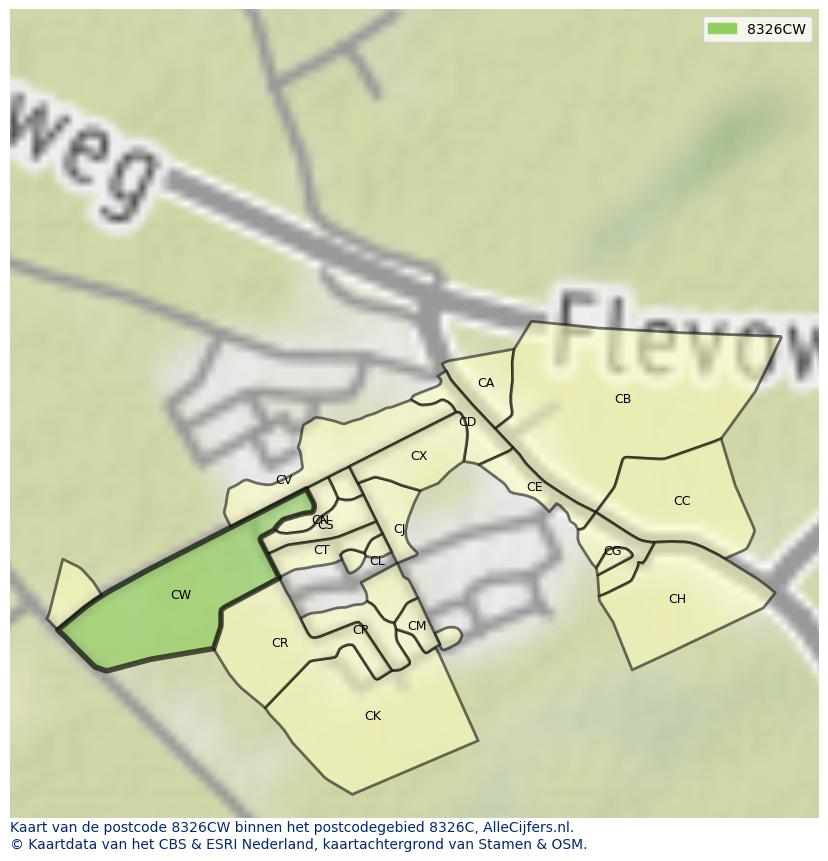 Afbeelding van het postcodegebied 8326 CW op de kaart.