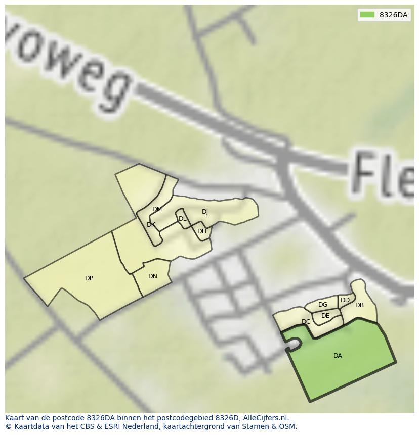 Afbeelding van het postcodegebied 8326 DA op de kaart.