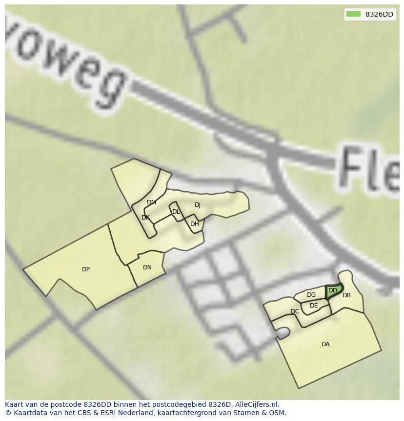 Afbeelding van het postcodegebied 8326 DD op de kaart.