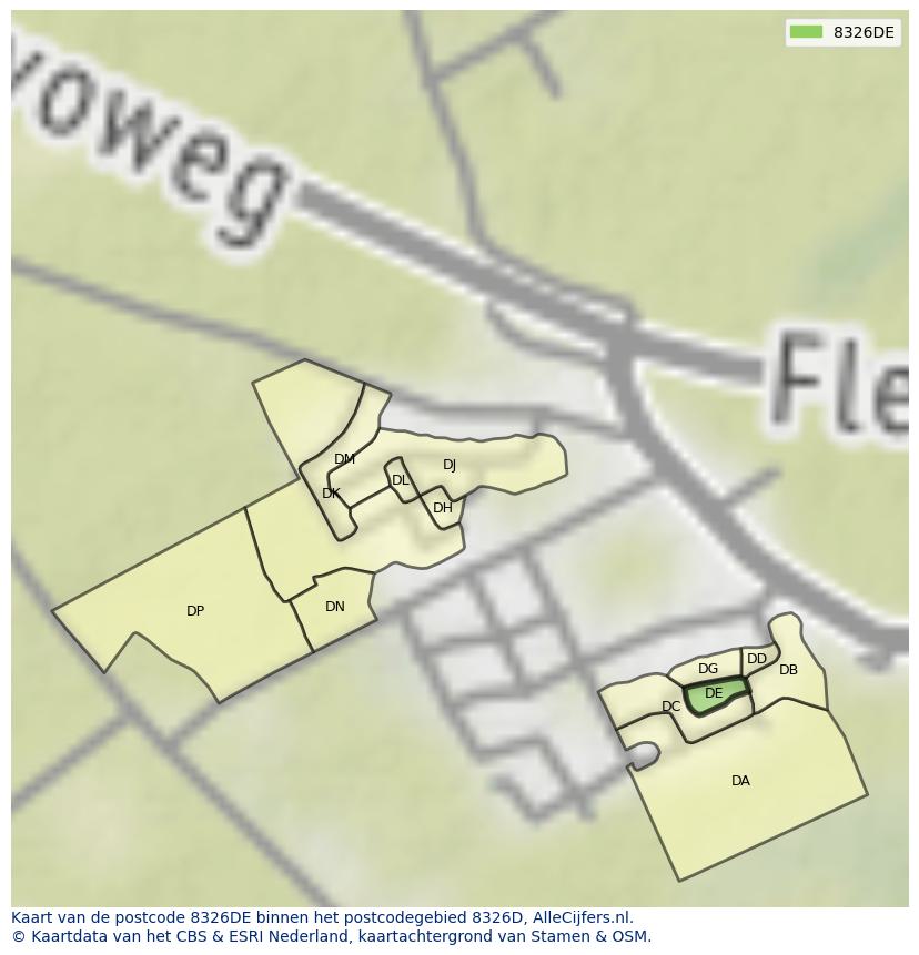 Afbeelding van het postcodegebied 8326 DE op de kaart.