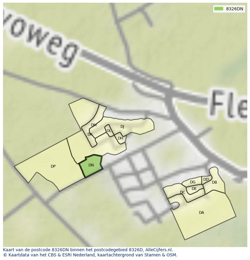 Afbeelding van het postcodegebied 8326 DN op de kaart.