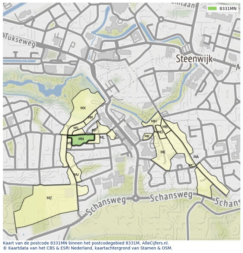 Afbeelding van het postcodegebied 8331 MN op de kaart.