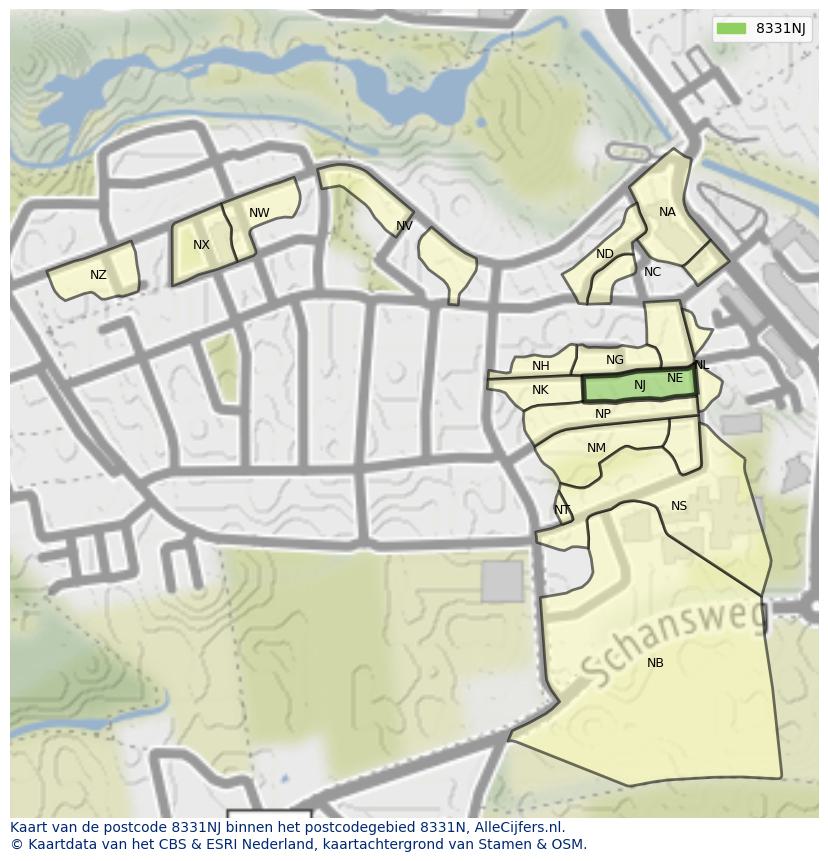 Afbeelding van het postcodegebied 8331 NJ op de kaart.