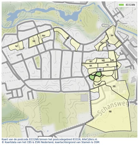 Afbeelding van het postcodegebied 8331 NN op de kaart.