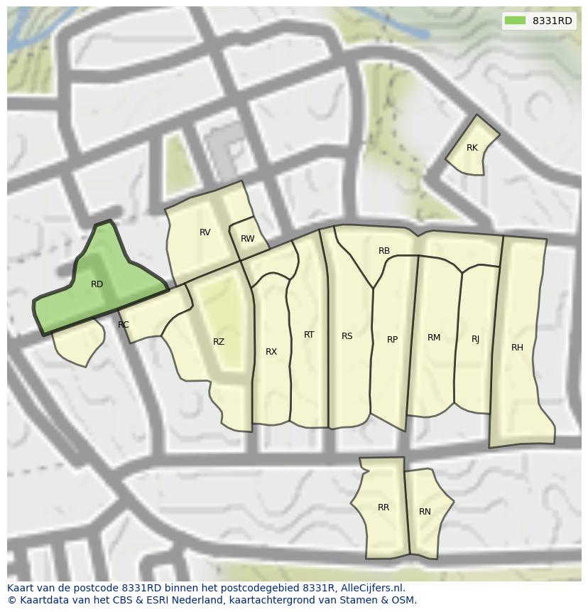 Afbeelding van het postcodegebied 8331 RD op de kaart.