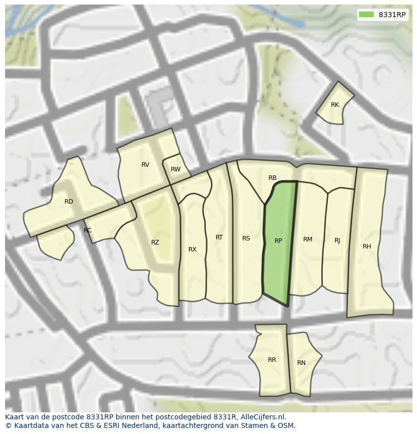 Afbeelding van het postcodegebied 8331 RP op de kaart.