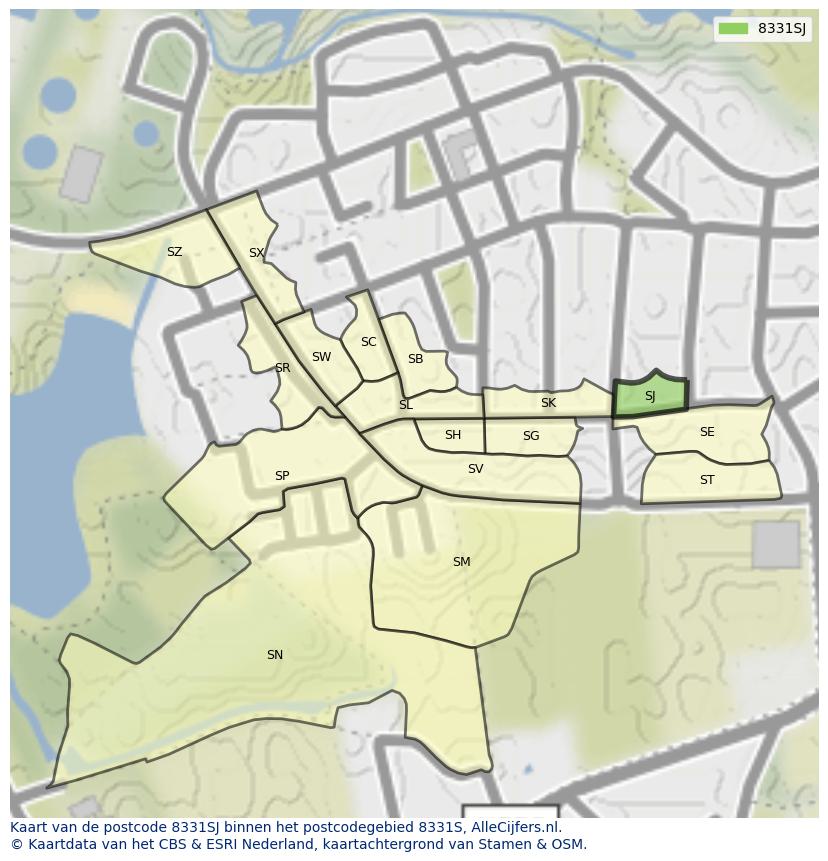 Afbeelding van het postcodegebied 8331 SJ op de kaart.