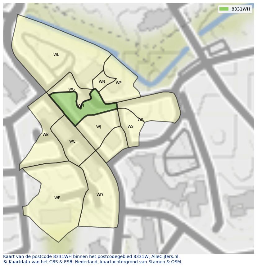Afbeelding van het postcodegebied 8331 WH op de kaart.