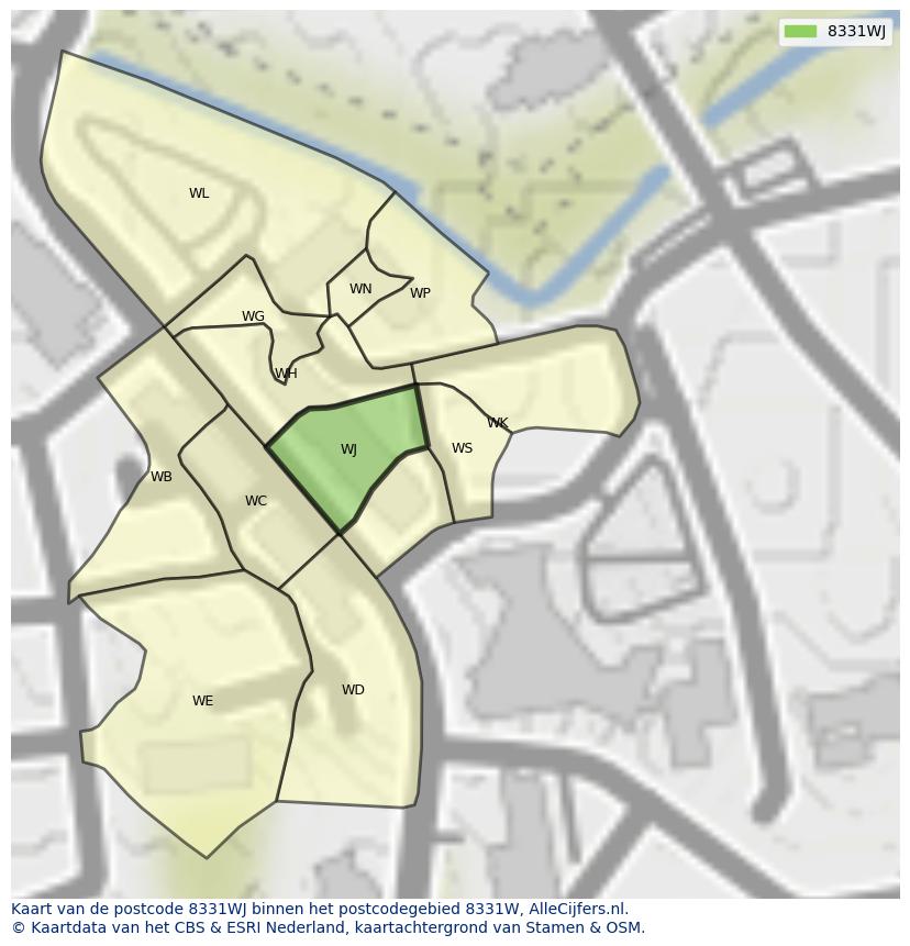 Afbeelding van het postcodegebied 8331 WJ op de kaart.