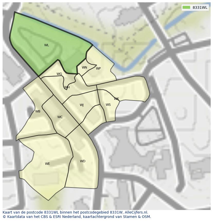 Afbeelding van het postcodegebied 8331 WL op de kaart.