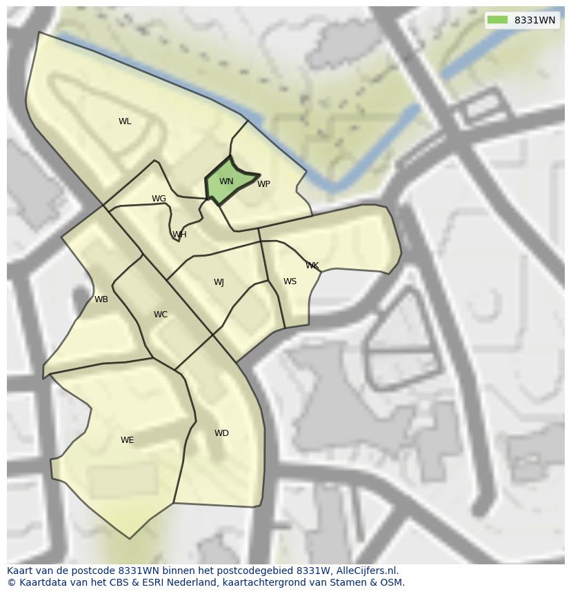 Afbeelding van het postcodegebied 8331 WN op de kaart.