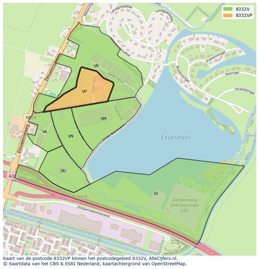 Afbeelding van het postcodegebied 8332 VP op de kaart.