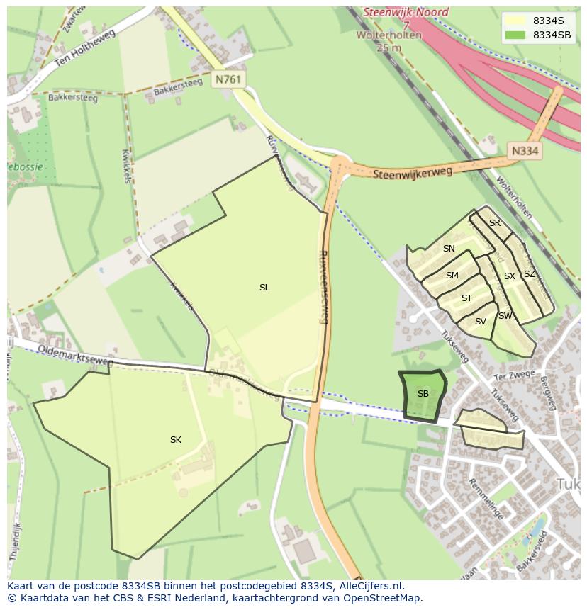 Afbeelding van het postcodegebied 8334 SB op de kaart.