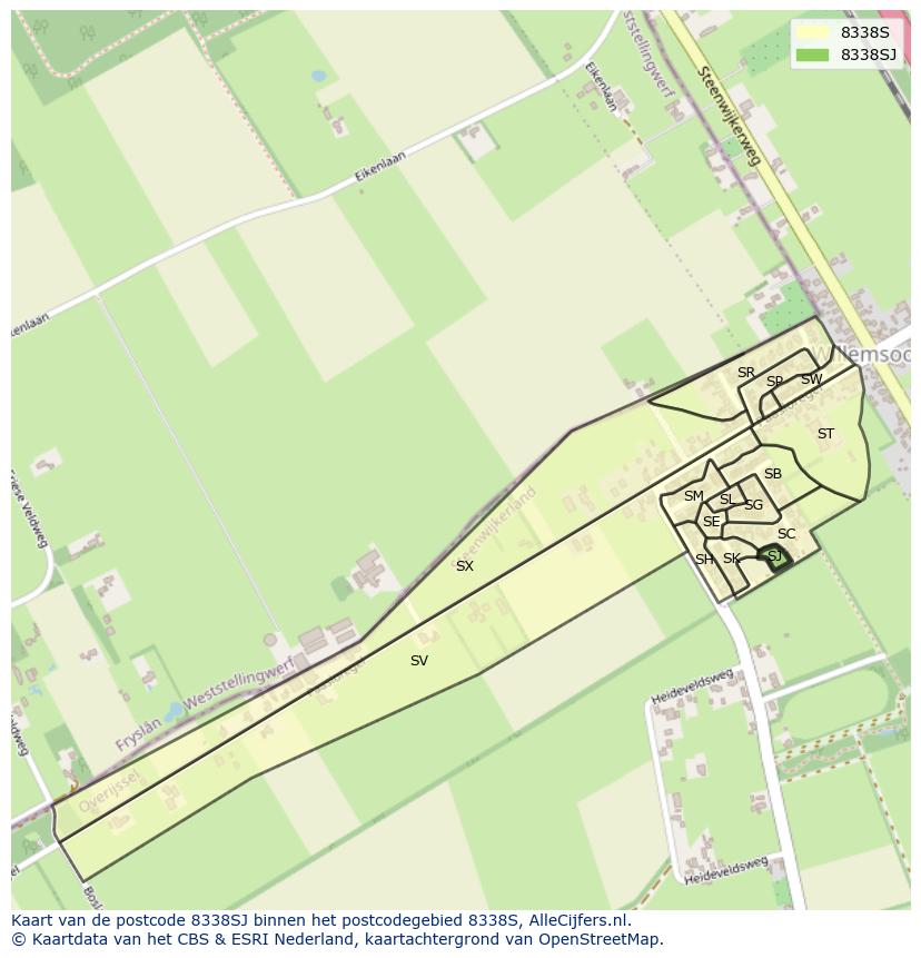 Afbeelding van het postcodegebied 8338 SJ op de kaart.