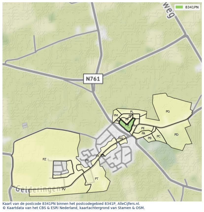 Afbeelding van het postcodegebied 8341 PN op de kaart.