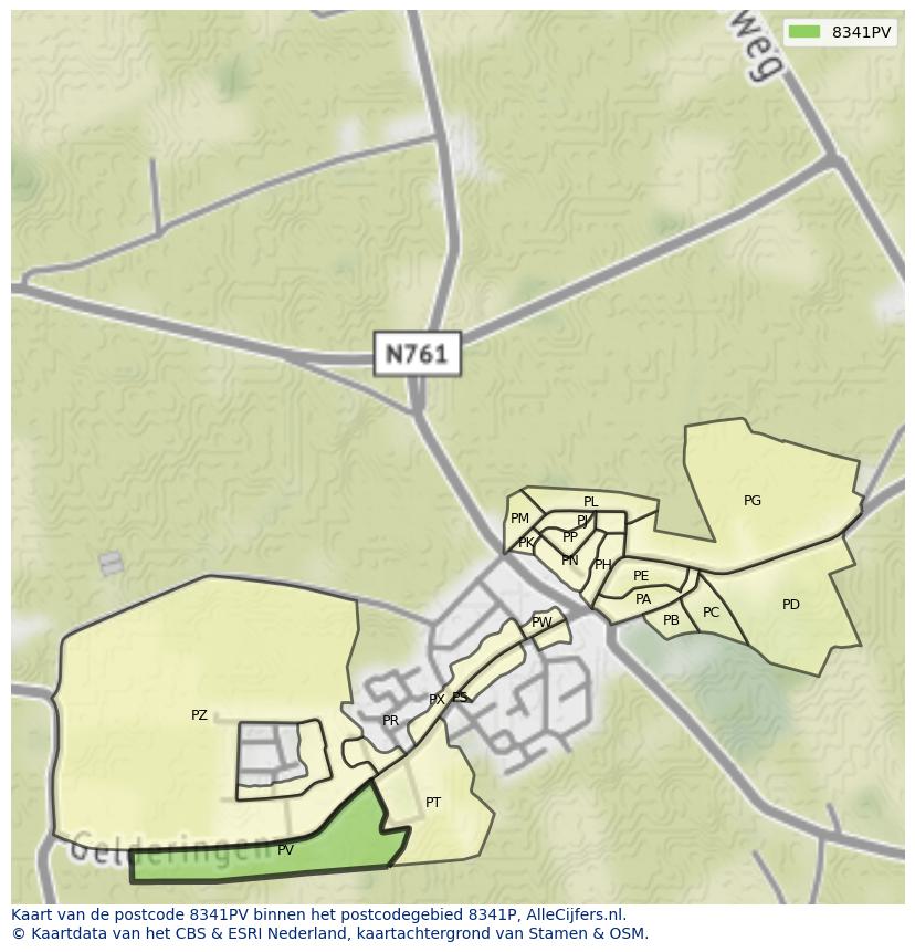Afbeelding van het postcodegebied 8341 PV op de kaart.