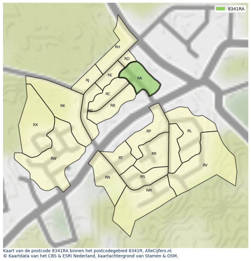 Afbeelding van het postcodegebied 8341 RA op de kaart.