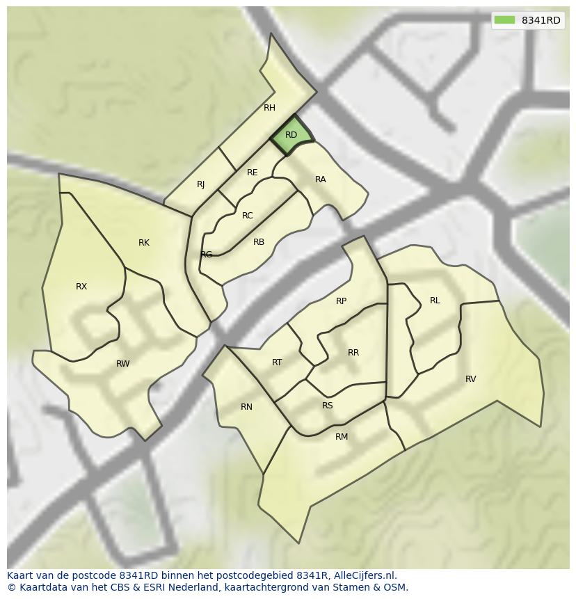 Afbeelding van het postcodegebied 8341 RD op de kaart.