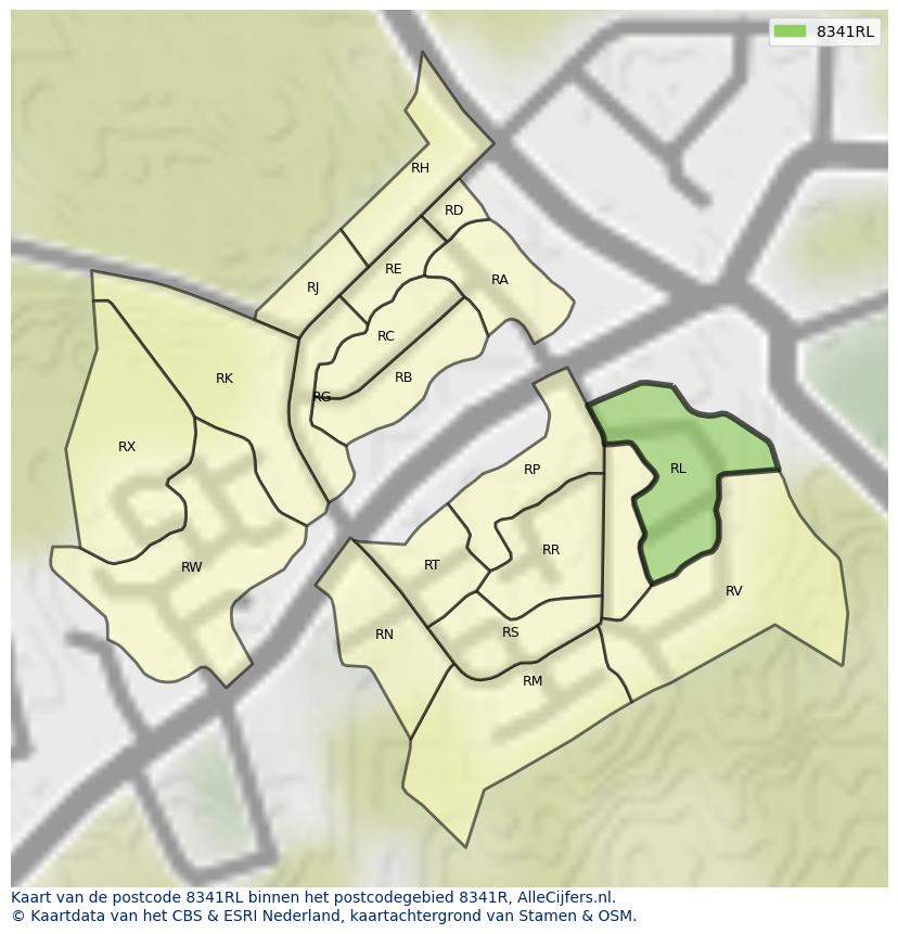 Afbeelding van het postcodegebied 8341 RL op de kaart.