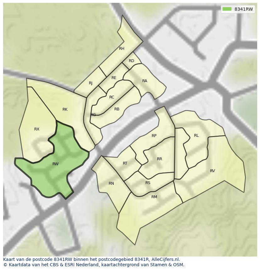 Afbeelding van het postcodegebied 8341 RW op de kaart.