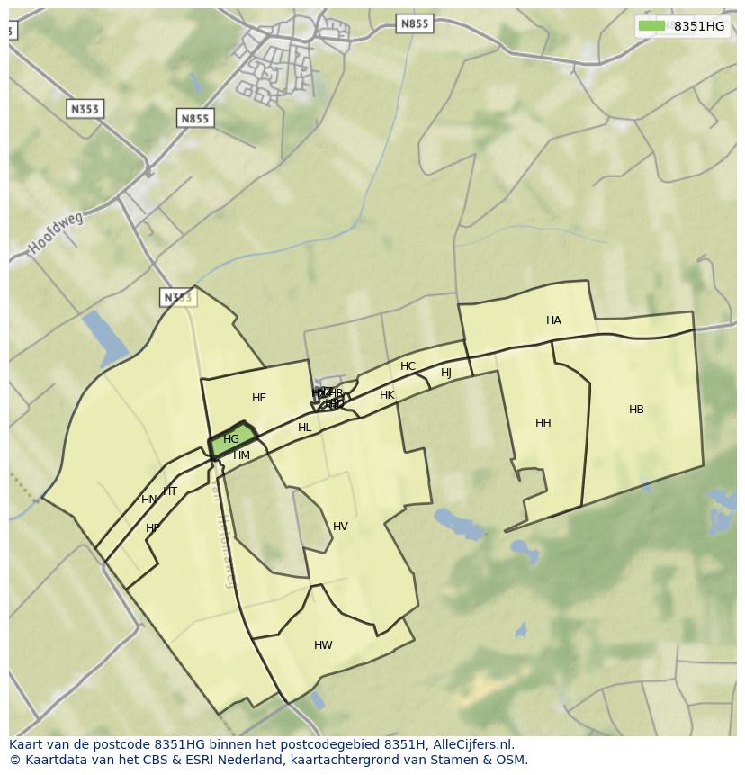 Afbeelding van het postcodegebied 8351 HG op de kaart.