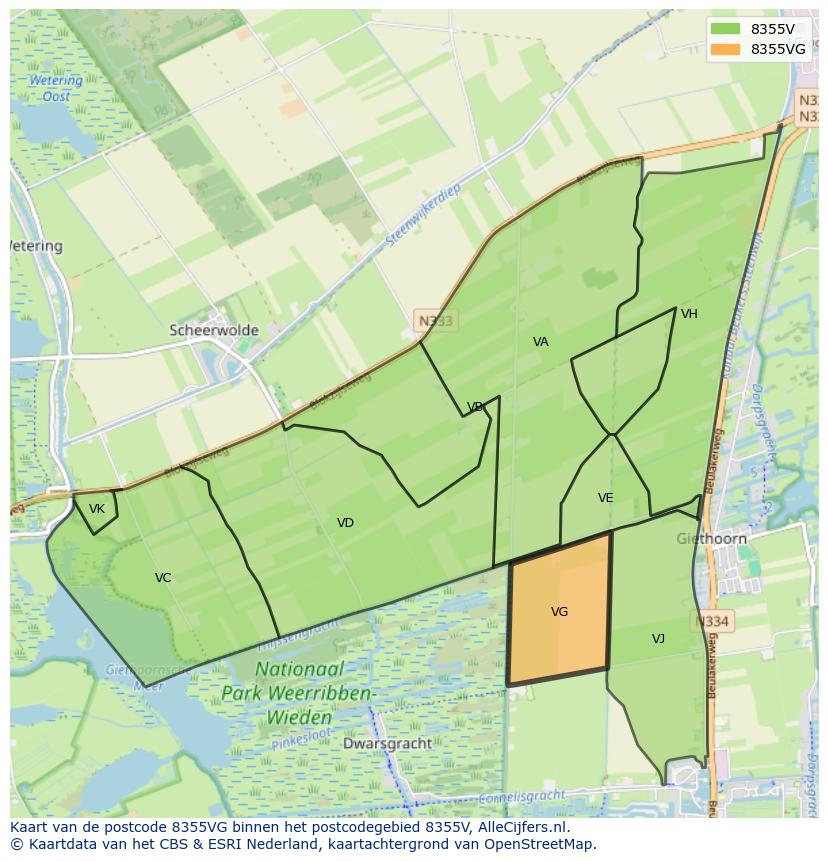 Afbeelding van het postcodegebied 8355 VG op de kaart.