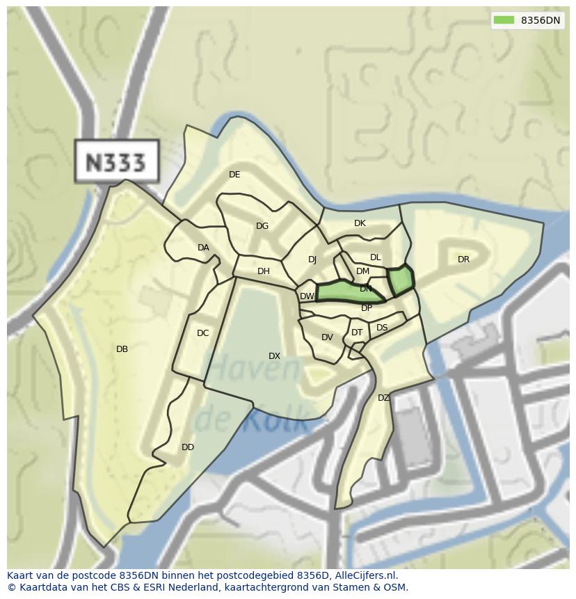 Afbeelding van het postcodegebied 8356 DN op de kaart.
