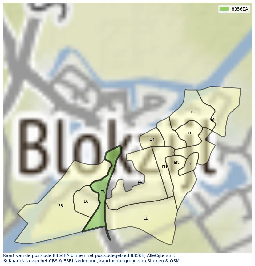 Afbeelding van het postcodegebied 8356 EA op de kaart.