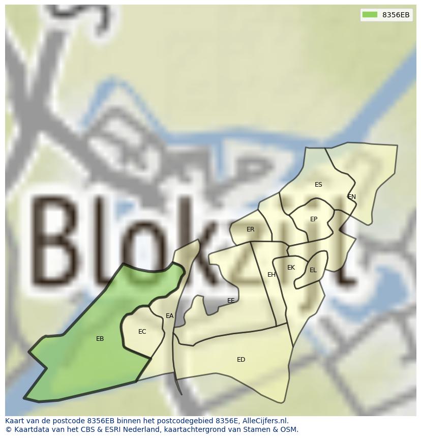 Afbeelding van het postcodegebied 8356 EB op de kaart.