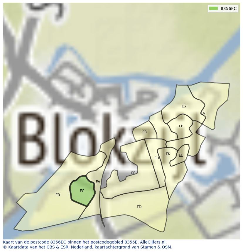 Afbeelding van het postcodegebied 8356 EC op de kaart.