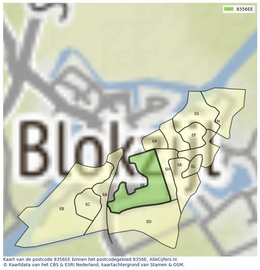 Afbeelding van het postcodegebied 8356 EE op de kaart.