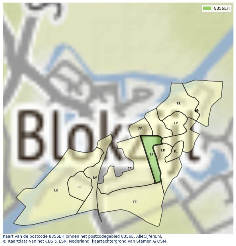 Afbeelding van het postcodegebied 8356 EH op de kaart.