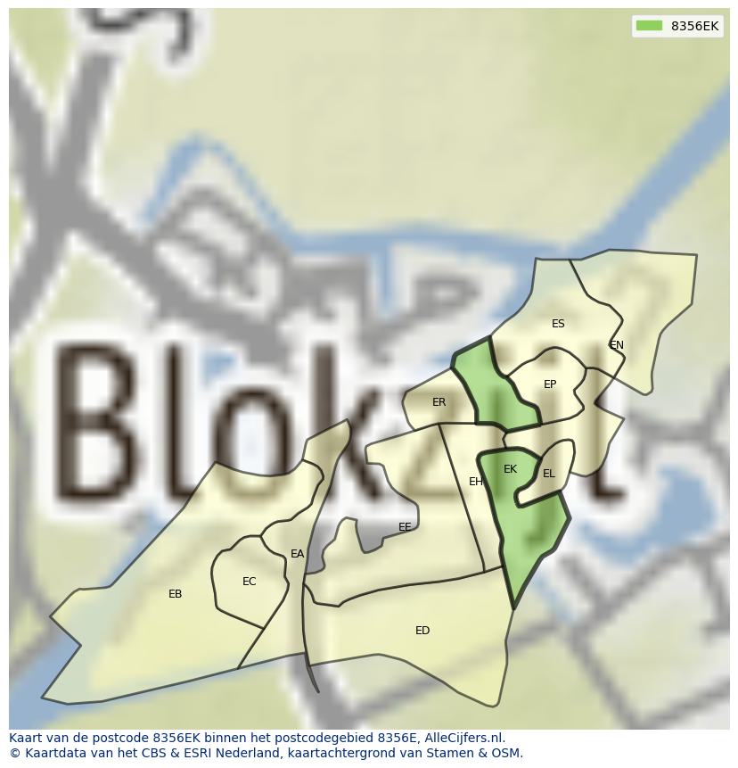 Afbeelding van het postcodegebied 8356 EK op de kaart.