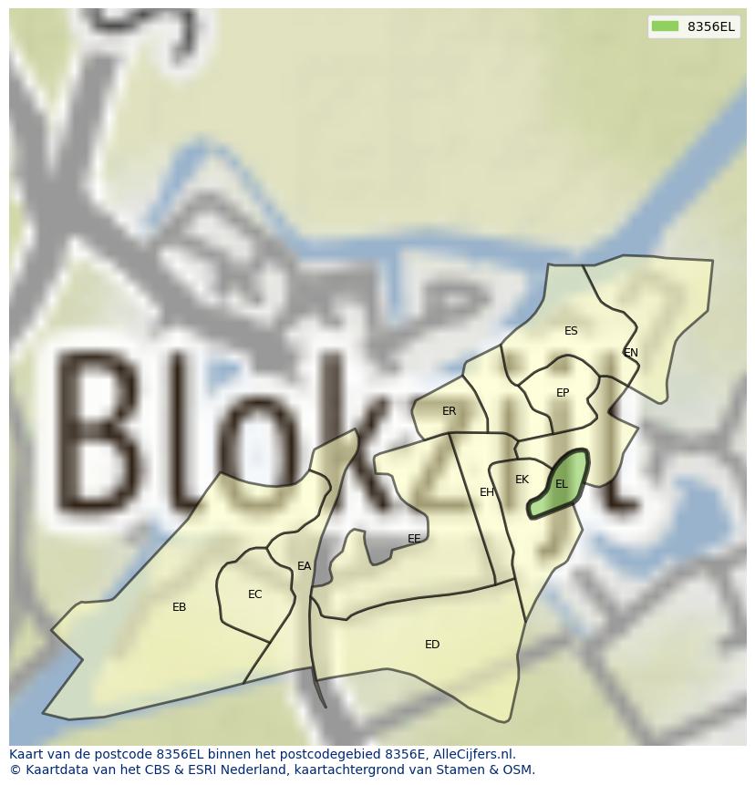 Afbeelding van het postcodegebied 8356 EL op de kaart.