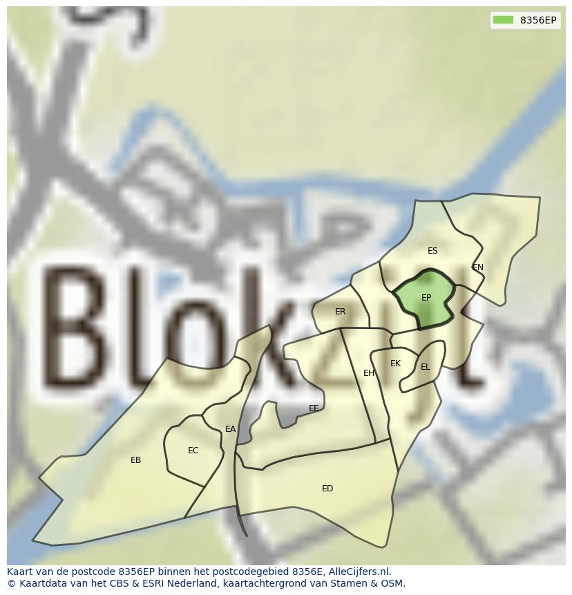 Afbeelding van het postcodegebied 8356 EP op de kaart.
