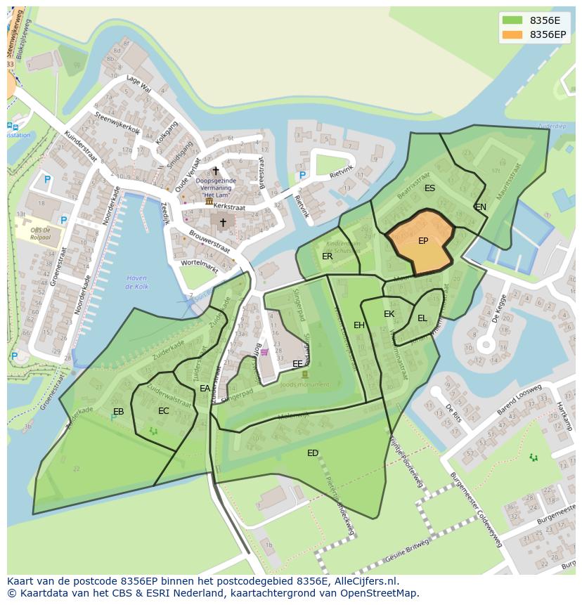 Afbeelding van het postcodegebied 8356 EP op de kaart.