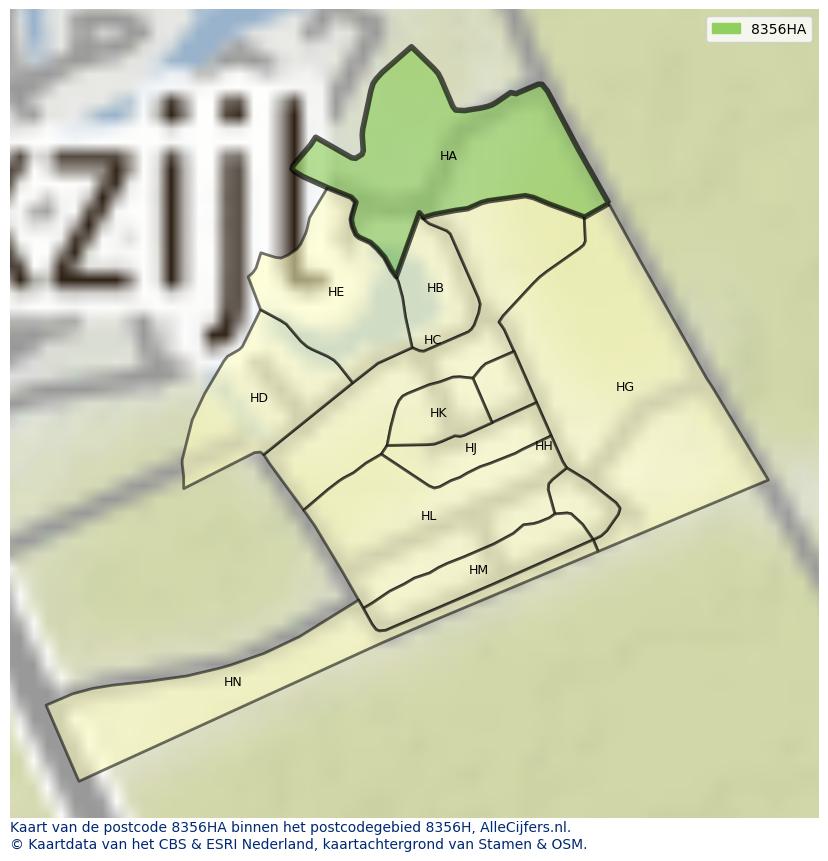 Afbeelding van het postcodegebied 8356 HA op de kaart.