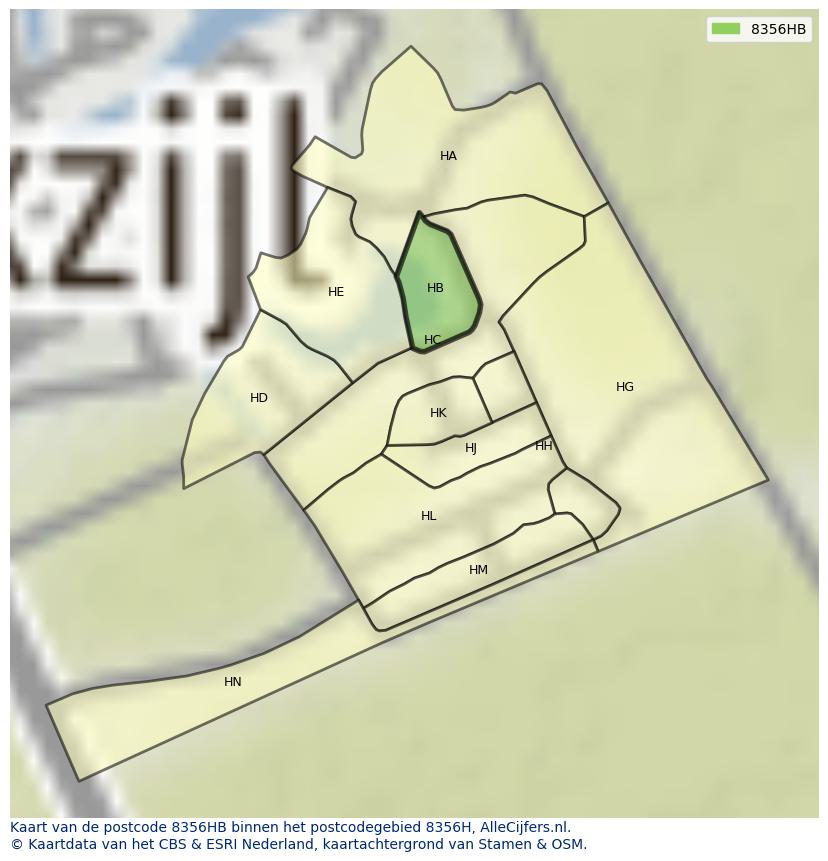 Afbeelding van het postcodegebied 8356 HB op de kaart.