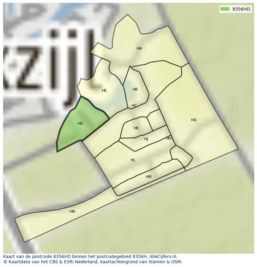 Afbeelding van het postcodegebied 8356 HD op de kaart.
