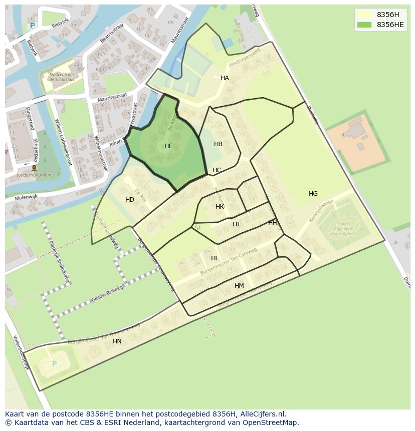 Afbeelding van het postcodegebied 8356 HE op de kaart.