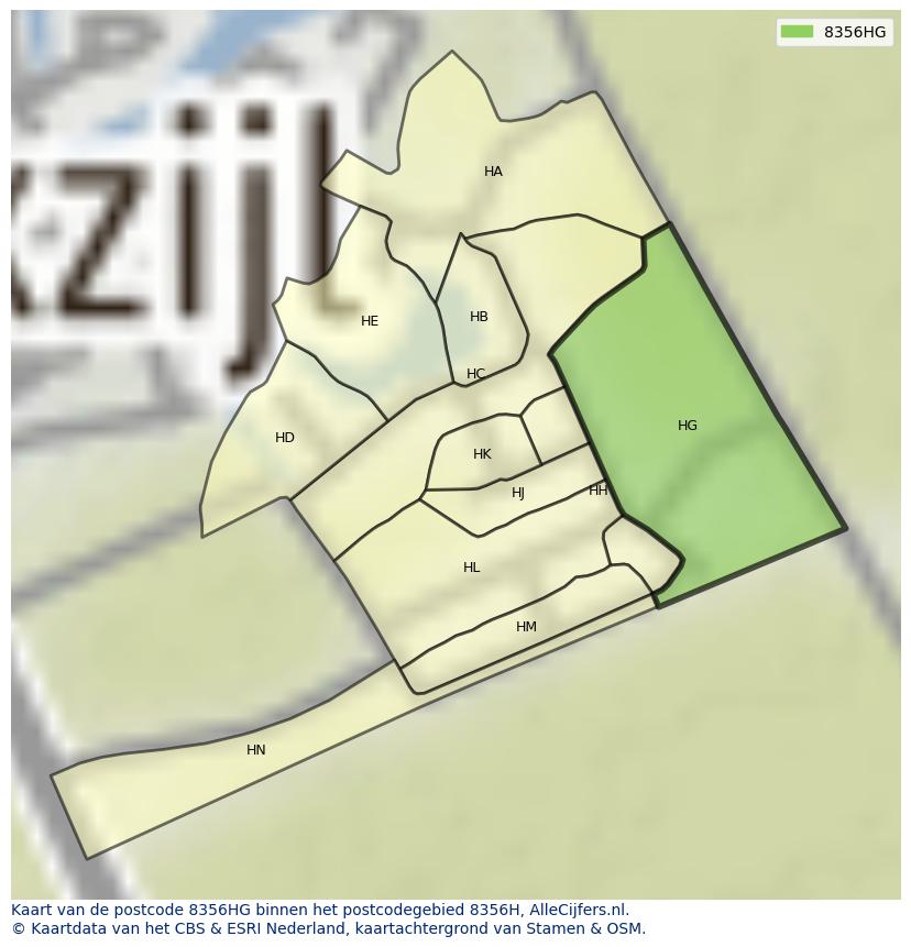 Afbeelding van het postcodegebied 8356 HG op de kaart.