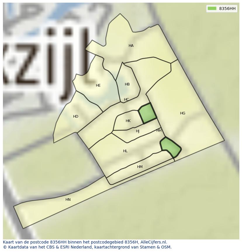 Afbeelding van het postcodegebied 8356 HH op de kaart.