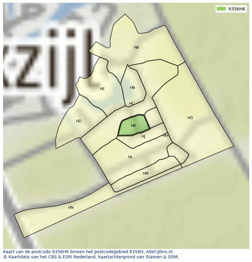 Afbeelding van het postcodegebied 8356 HK op de kaart.
