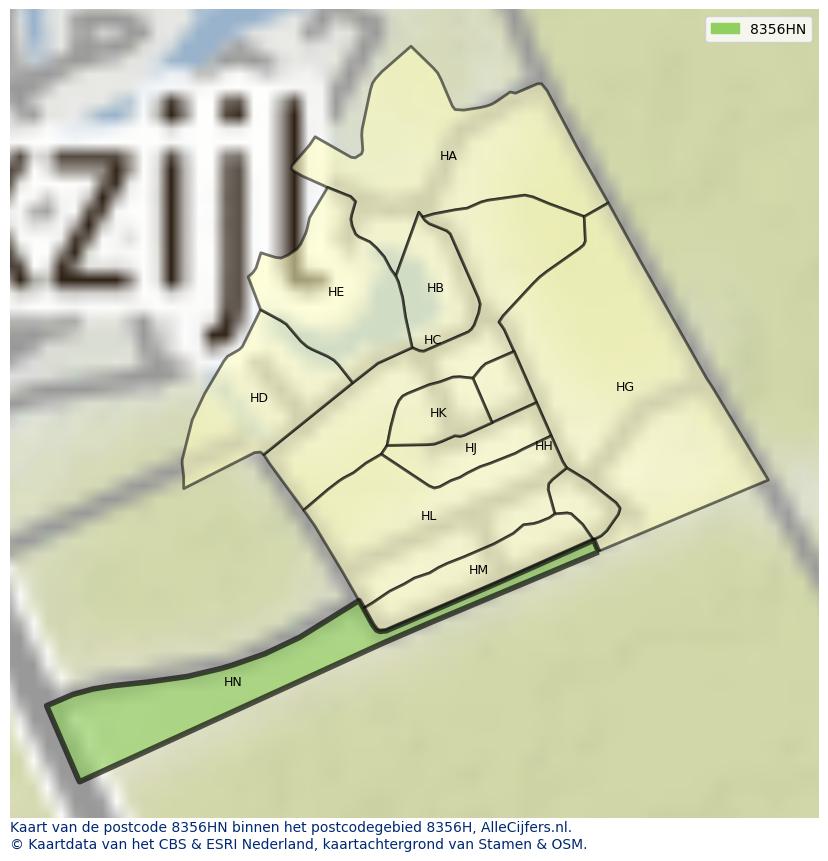 Afbeelding van het postcodegebied 8356 HN op de kaart.