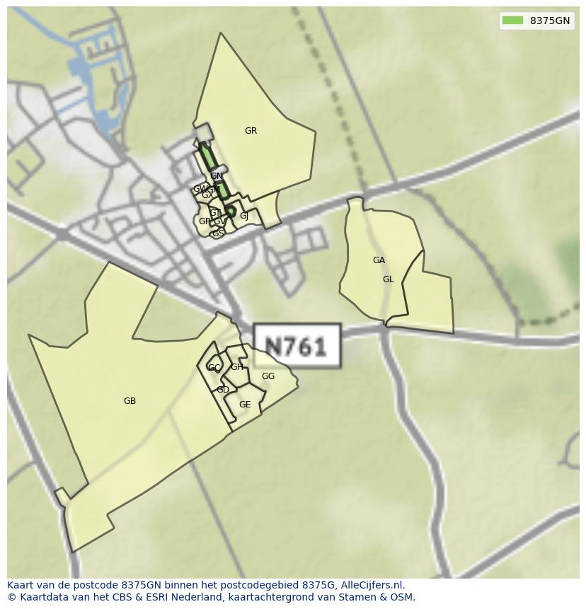 Afbeelding van het postcodegebied 8375 GN op de kaart.