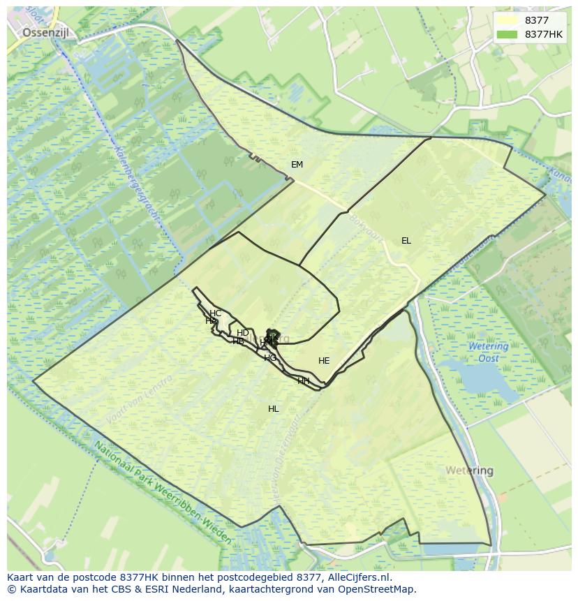 Afbeelding van het postcodegebied 8377 HK op de kaart.