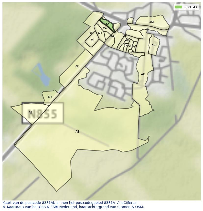 Afbeelding van het postcodegebied 8381 AK op de kaart.